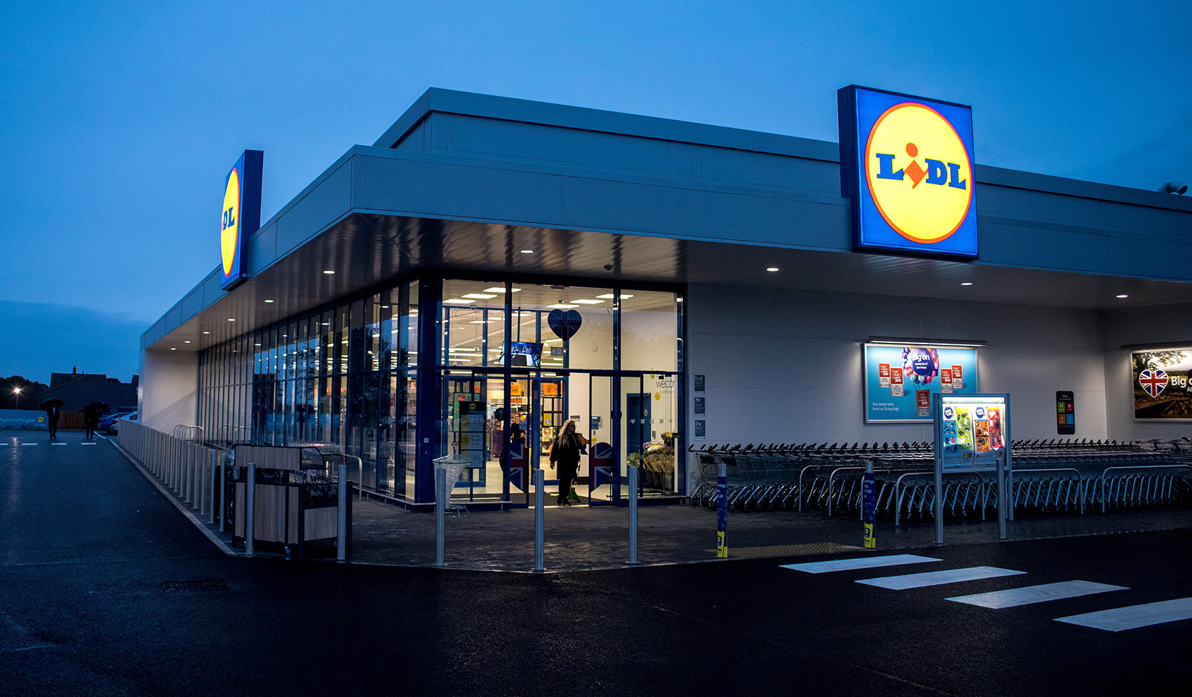 Lidl store entrance at night