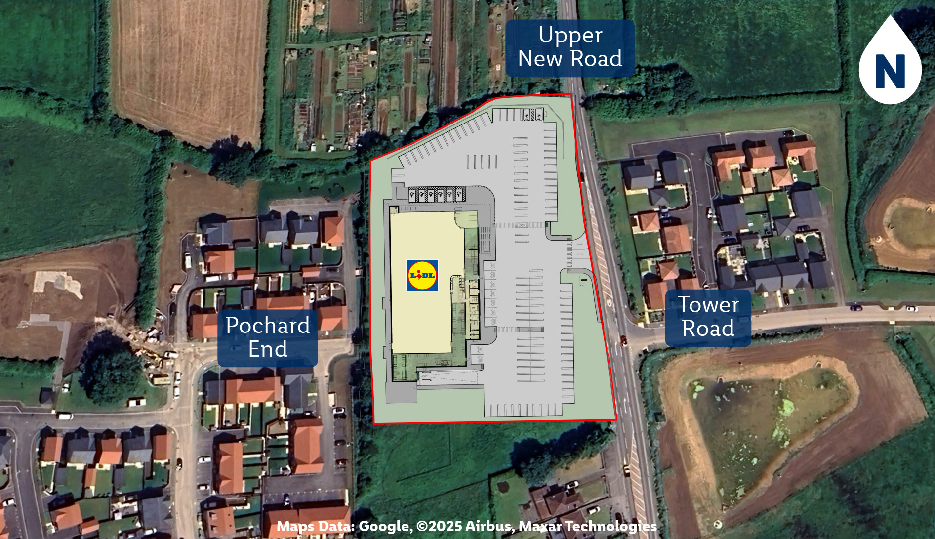 aerial photograph with the proposals overlaid